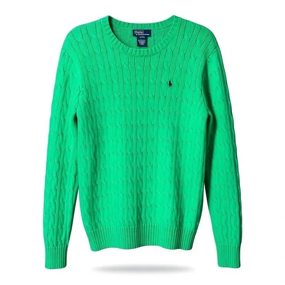 Polo Ralph Lauren Men’s XL Cable Knit Sweater Green 100% Cotton Crewneck - Picture 1 of 7